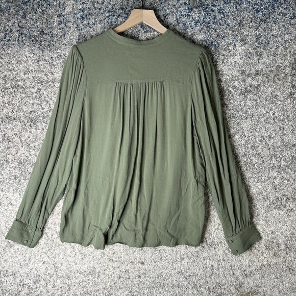 Wilfred Blouse Womens Large Green High Neck Long Sleeve Button Woven Relaxed Top - Picture 4 of 5